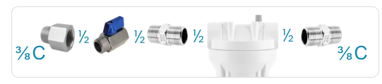 3/8C + valve + 1/2 fitting AND 1/2 to 3/8C fitting